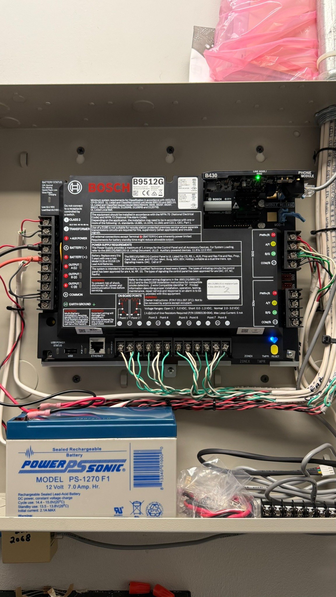 Bosch alarm panel and battery installation